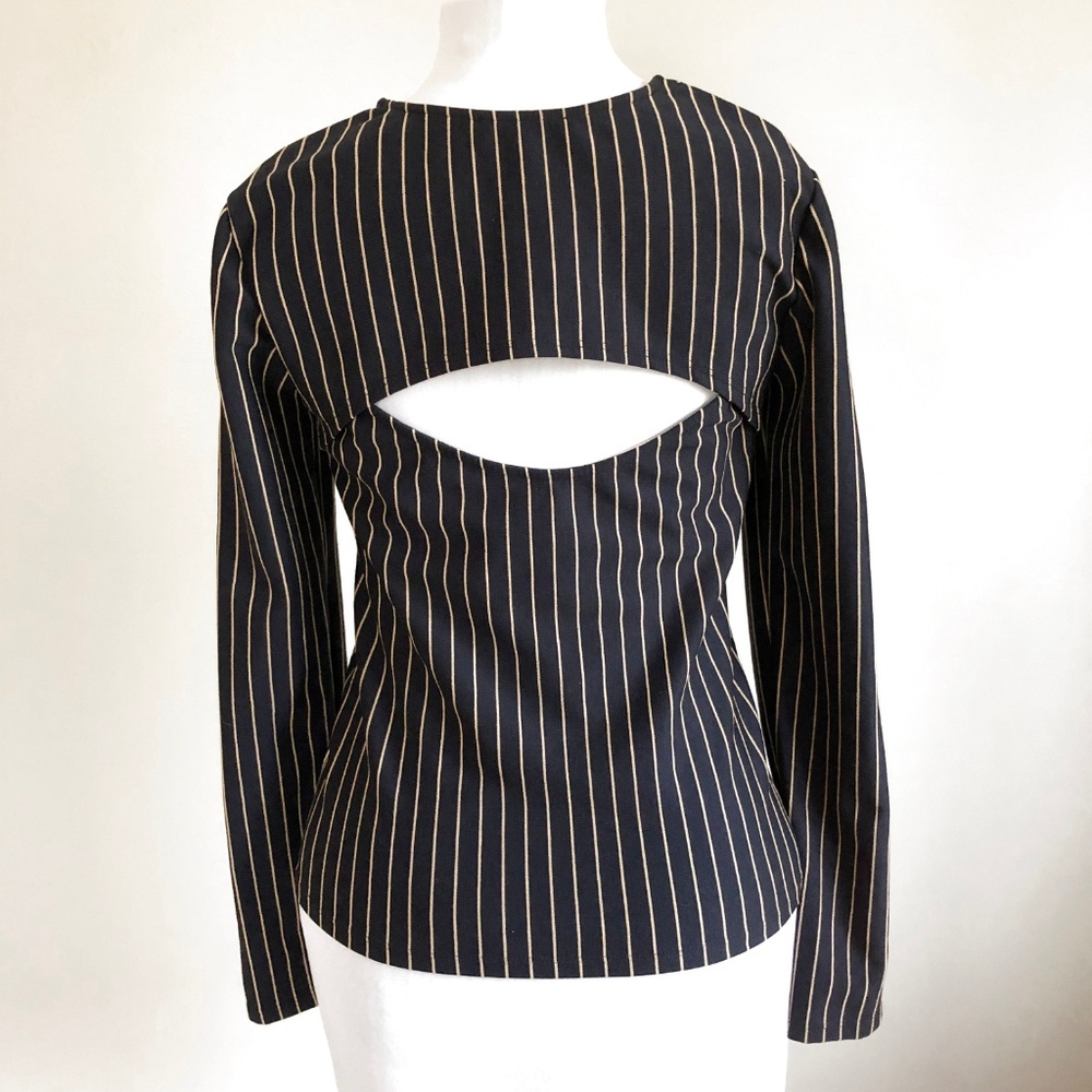 Zara Navy/Gold Striped Long Sleeve Shirt  8M - Picture 2 of 7